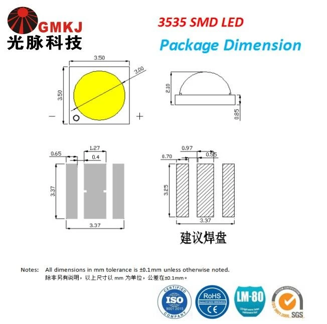SMD 3535 LED 3w 1000mA Flip Chip Technology